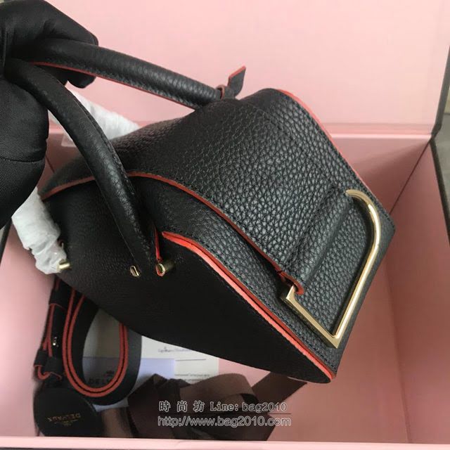 DELVAUX女包 Delvau單肩斜挎包 半手工Cool box 小號 德爾沃女手提包 手拎包 黑橙  fcs1185